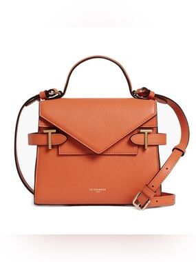 Le Tanneur Emilie Orange Leather Top-Handle Satchel with Shoulder Strap